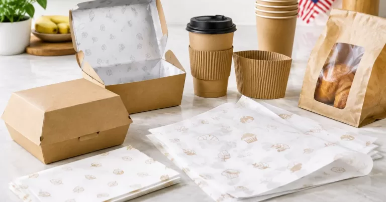 Assorted unbranded food packaging items showing different materials and textures.
